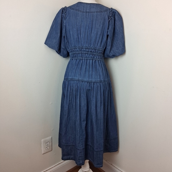 Pilcro Smocked Puff-Sleeve Denim Cotton Dress Size Small - Picture 7 of 12